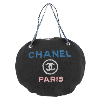 CHANEL Deauville Round Chain Shoulder Bag Shearling Black A57972