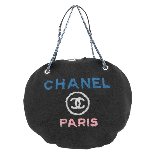 CHANEL Deauville Round Chain Shoulder Bag Shearling Black A57972