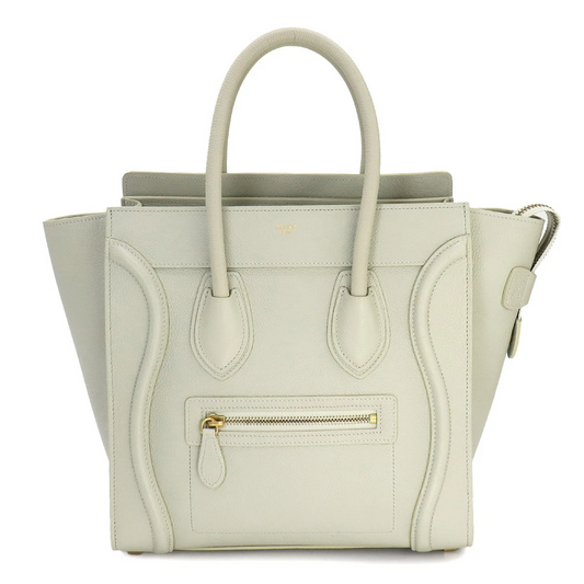 CELINE Luggage Micro Shopper Hand Bag Leather Light Green