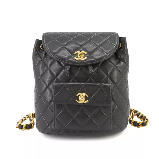 Auth CHANEL Matelasse Chain Backpack In Leather Black