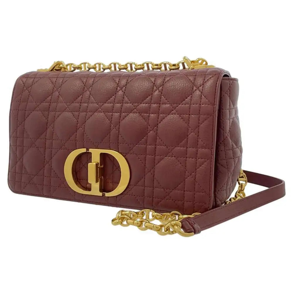 Dior Caro Canage Chain Shoulder Bag Size Medium Leather Bordeaux