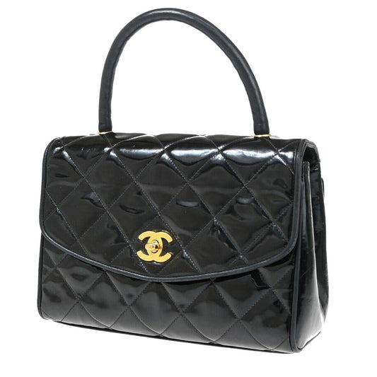 CHANEL CC Logo Matelasse 23 Hand Bag Patent Leather Black