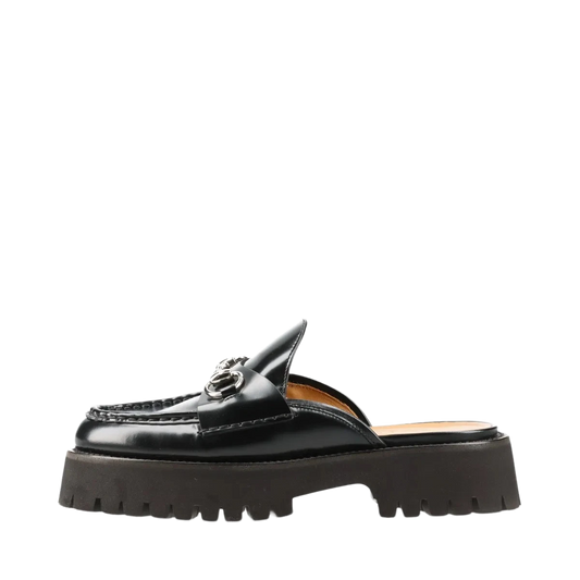 Gucci Horsebit Leather Mule 37 Ladies' Black Thick Bottom Rubber Sole