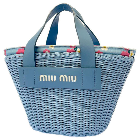 MIUMIU Basket bag Rattan/Leather/Canvas Light Blue