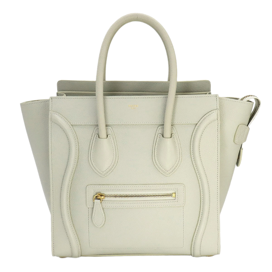 CELINE Luggage Micro Shopper Hand Bag Leather Light Green
