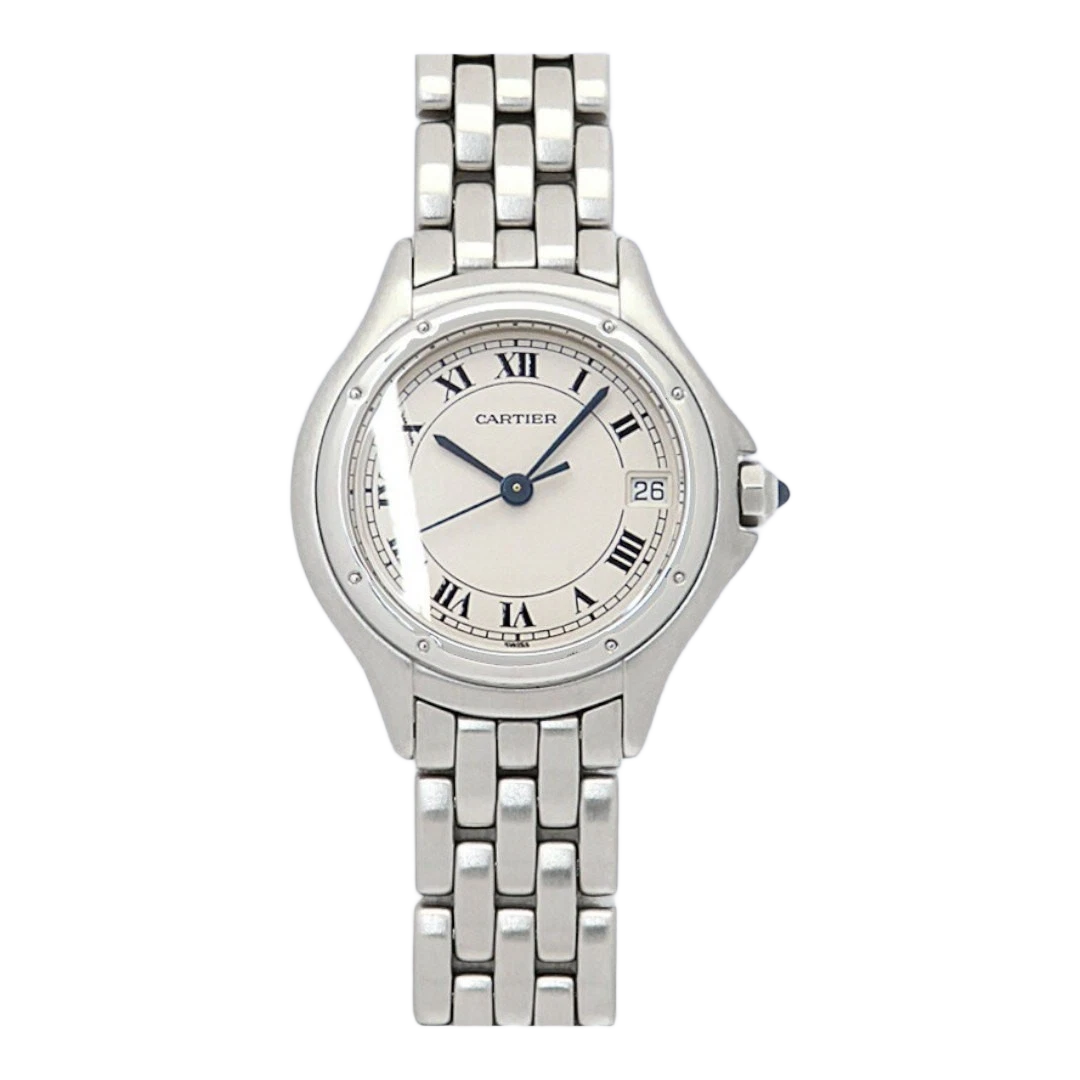 Cartier PANTHERE Cougar SM Quartz Watch Women White Steel Used 3M Warranty
