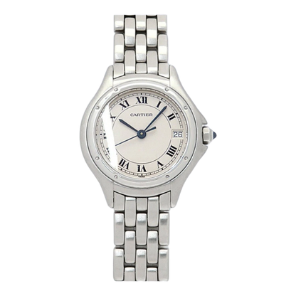 Cartier PANTHERE Cougar SM Quartz Watch Women White Steel Used 3M Warranty