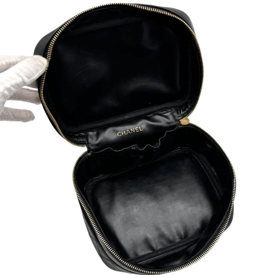 Chanel MATRASSE Vanity Bag Coco Mark Bicolore Lambskin Black Women’s
