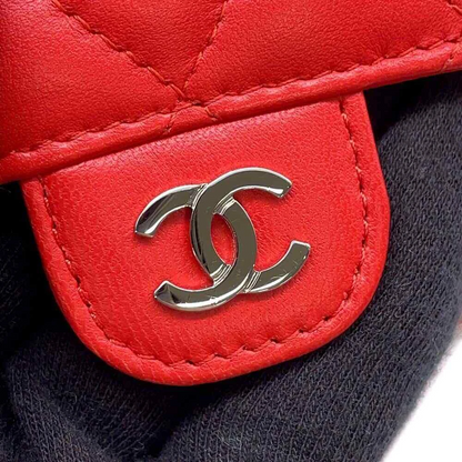 CHANEL Matelasse Chain Wallet Lambskin Red