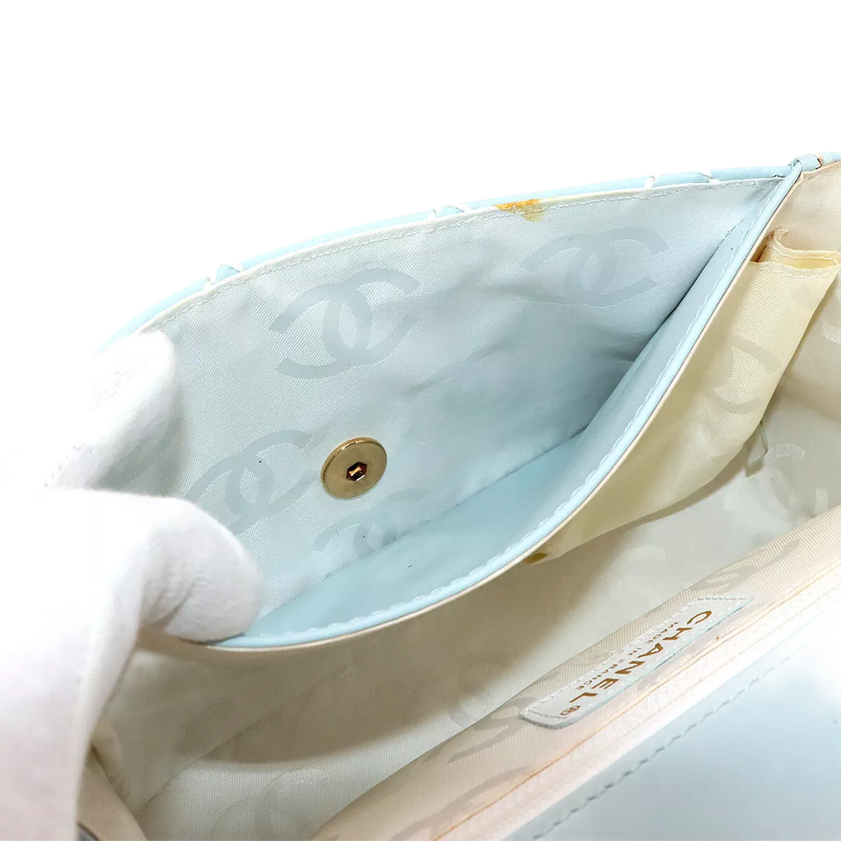 CHANEL Matelasse Wild Stitch Hand Bag Leather Light Blue