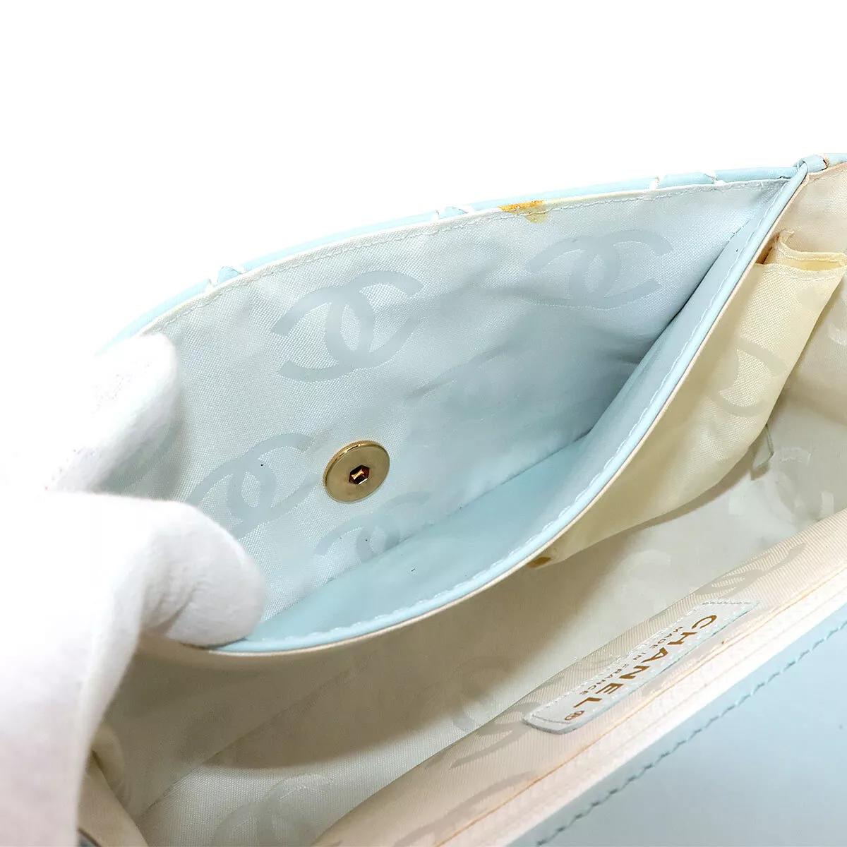 CHANEL Matelasse Wild Stitch Hand Bag Leather Light Blue