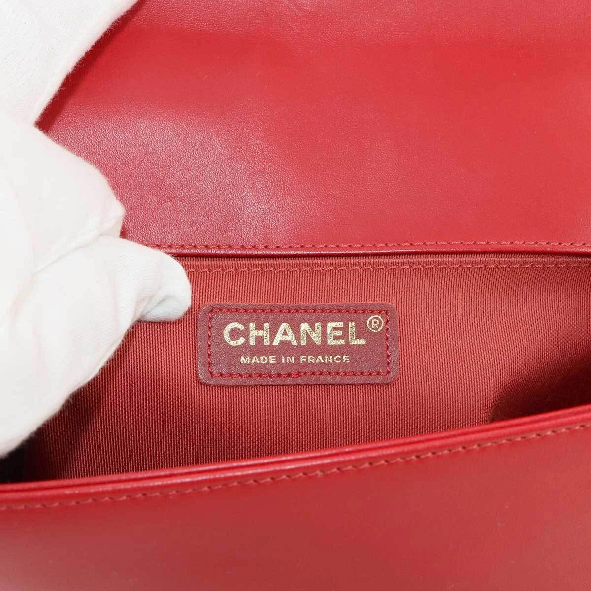 CHANEL BOY CHANEL Chain Shoulder Bag Leather Red Purse