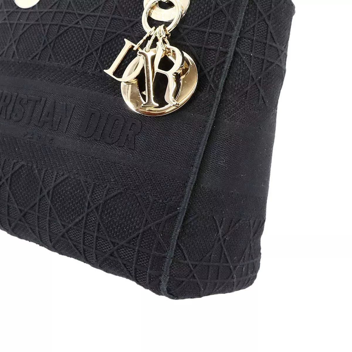 Christian Dior Lady D-Lite Medium Hand Shoulder Bag Canvas Black