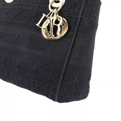 Christian Dior Lady D-Lite Medium Hand Shoulder Bag Canvas Black