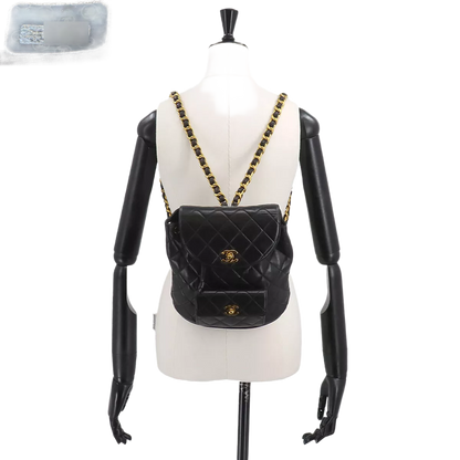 CHANEL Matelasse Chain Backpack Leather Black duma Purse Vintage