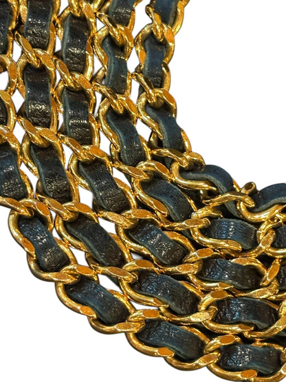Chanel CC Logo Chain Belt in Gold with Navy Leather