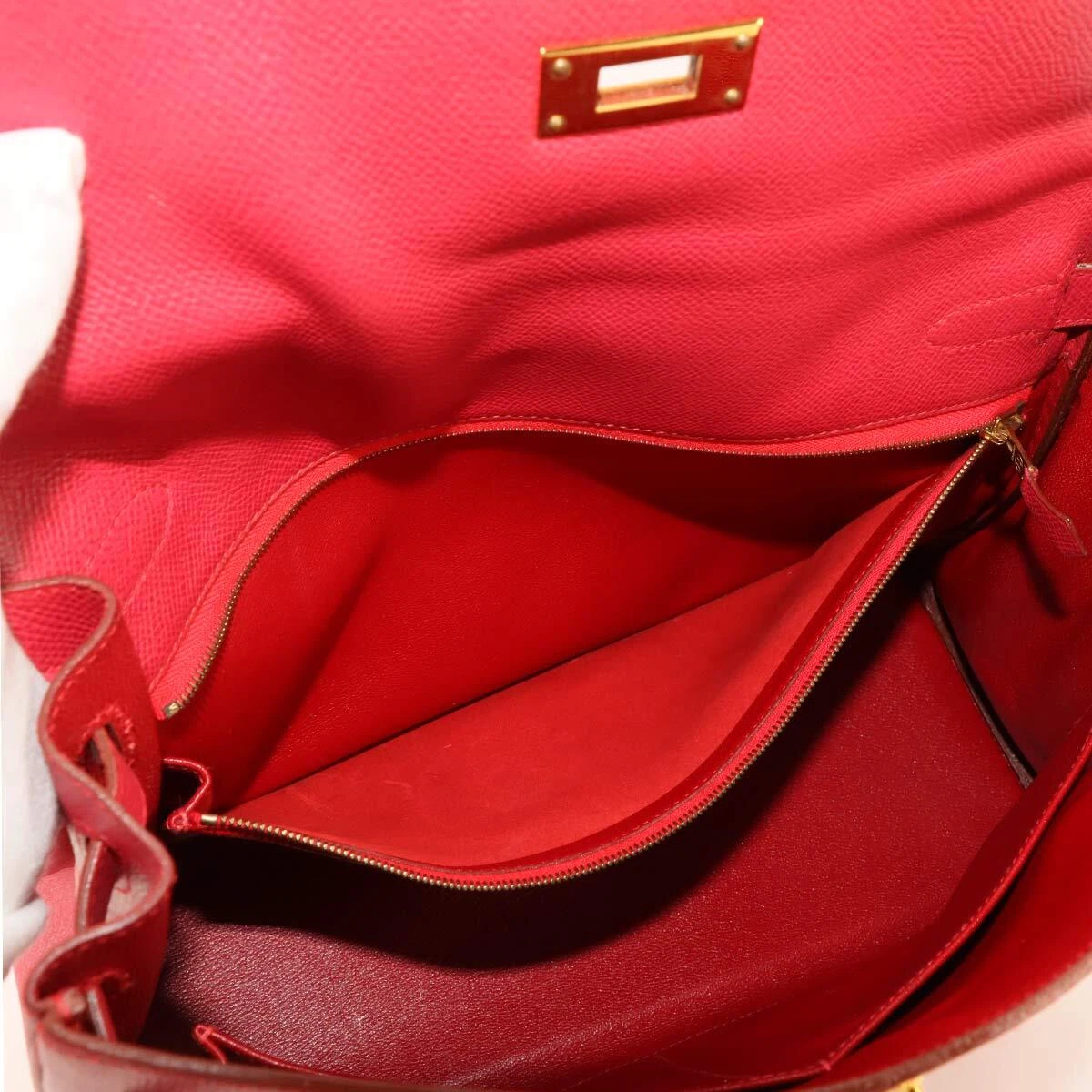HERMES Kelly 32 2-Way Hand Shoulder Bag Couchevel Epsom Rouge Vif Purse