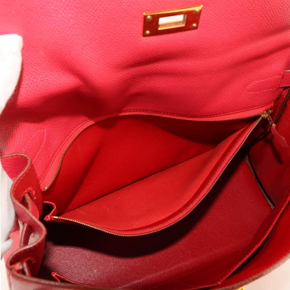 HERMES Kelly 32 2-Way Hand Shoulder Bag Couchevel Epsom Rouge Vif Purse