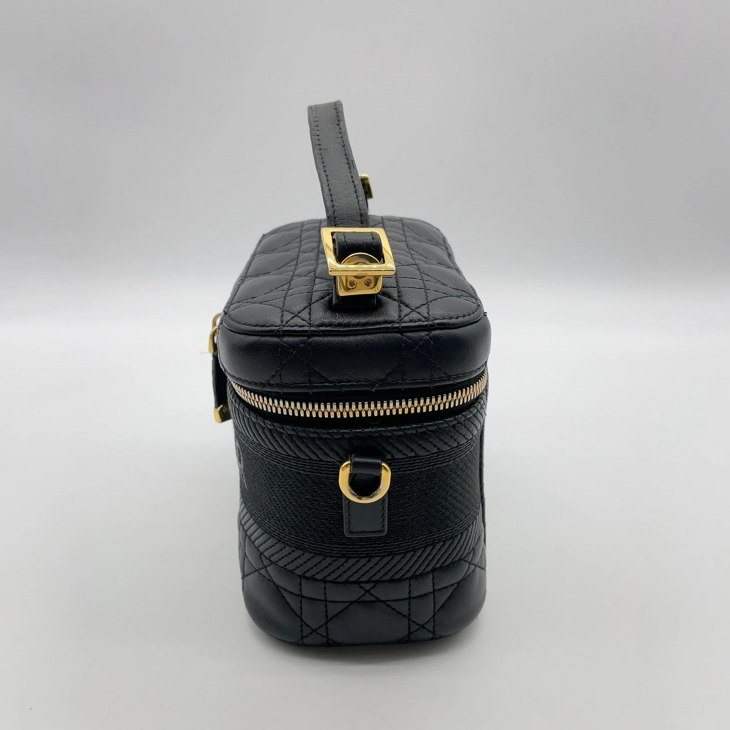 Christian Dior Small Cannage Leather 2-Way Vanity Bag in Black