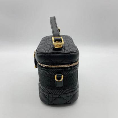 Christian Dior Small Cannage Leather 2-Way Vanity Bag in Black