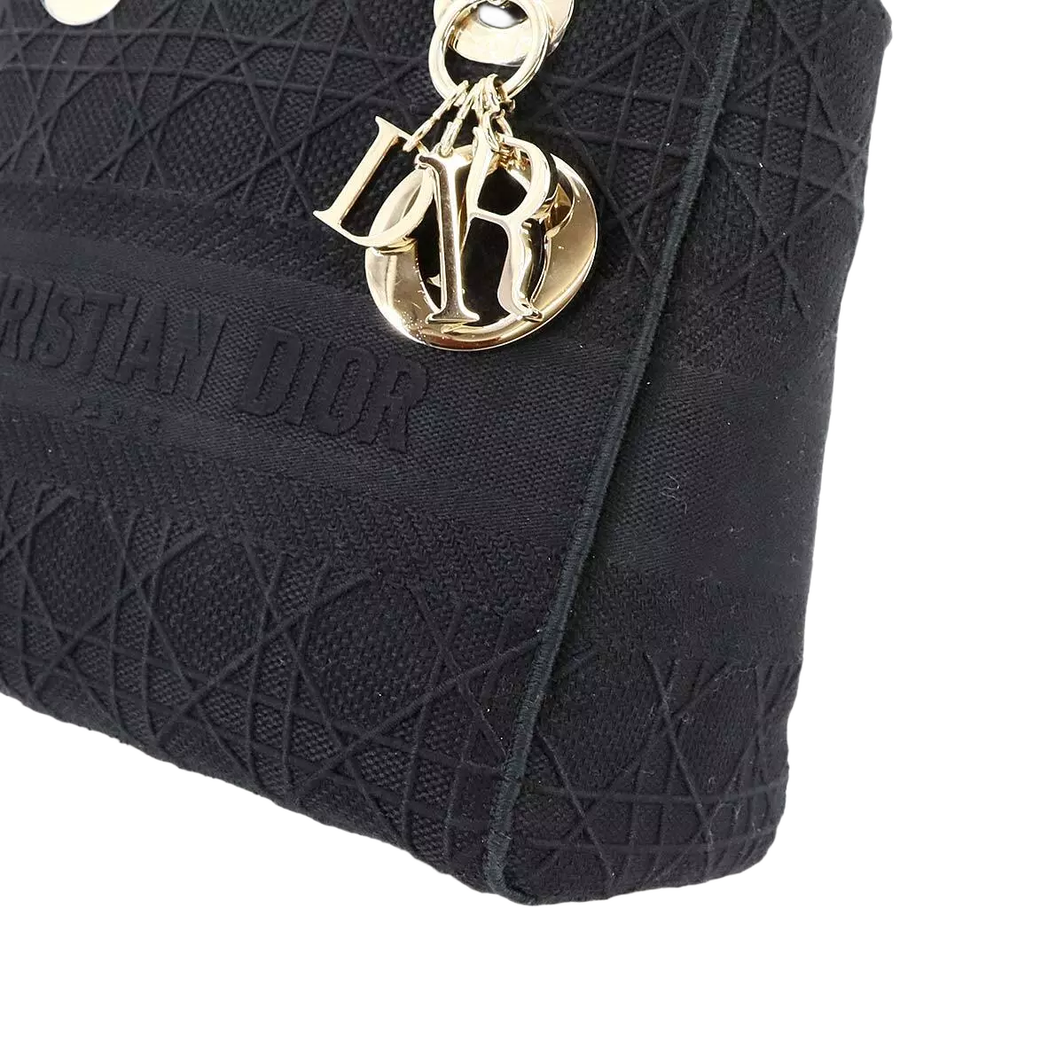 Christian Dior Lady D-Lite Medium Hand Shoulder Bag Canvas Black