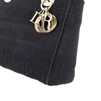 Christian Dior Lady D-Lite Medium Hand Shoulder Bag Canvas Black