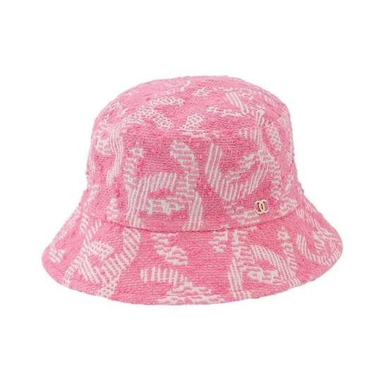 CHANEL CC Logo Tweed Bucket Hat Size M Pink