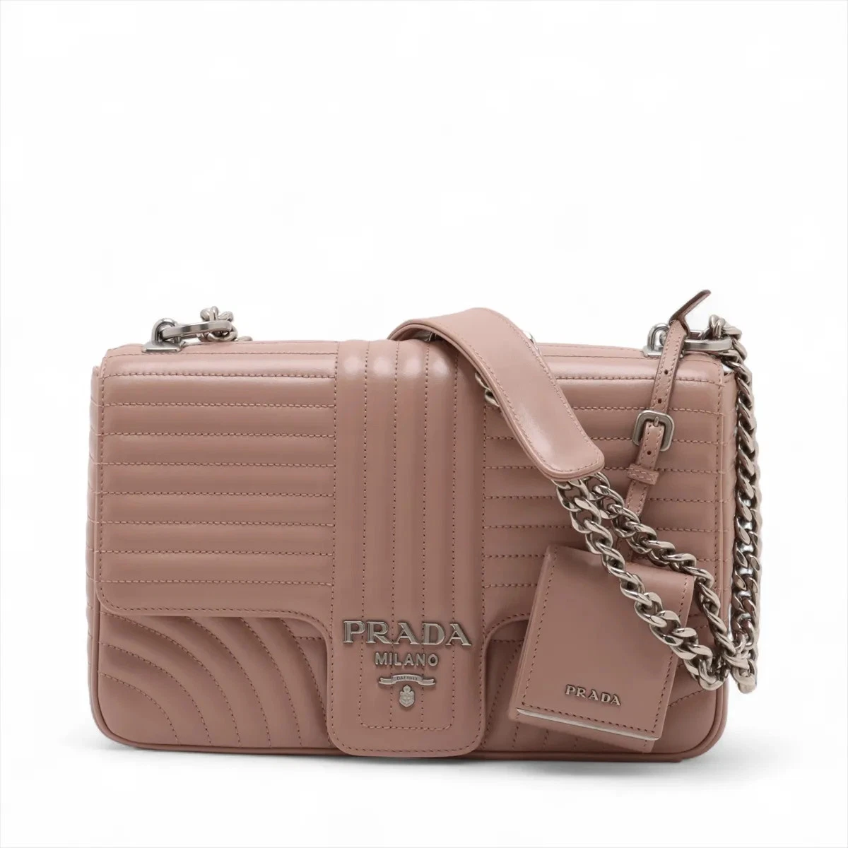 Prada Diagramme Leather Chain Shoulder Bag in Pink