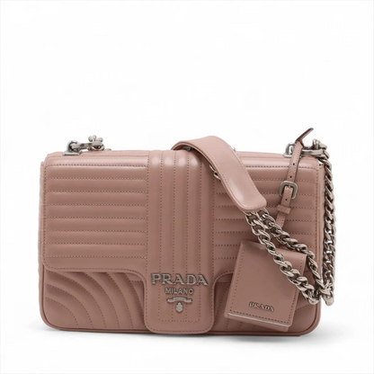 Prada Diagramme Leather Chain Shoulder Bag in Pink