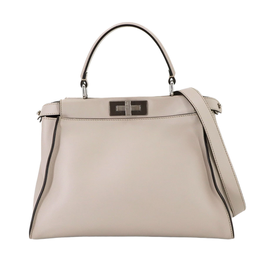 FENDI Peekaboo Regular Hand Shoulder Bag Leather Light gray