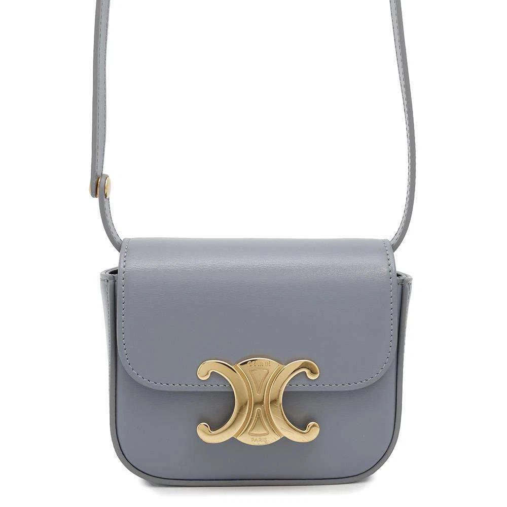 CELINE Triomphe Claude Shoulder Bag Size Mini Shiny Calf Leather Blue Gray