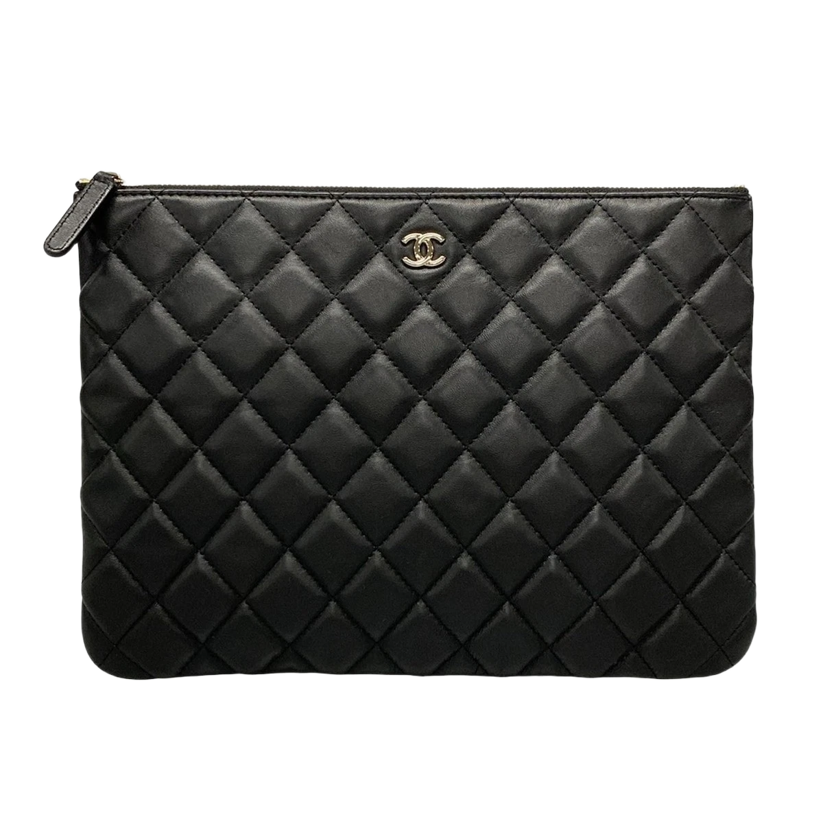 CHANEL Matelasse Black Lambskin Clutch Bag with Gold Hardware