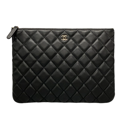 CHANEL Matelasse Black Lambskin Clutch Bag with Gold Hardware