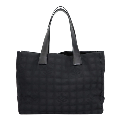 CHANEL New Travel Line Tote MM Bag Nylon Jacquard Leather Black A15991