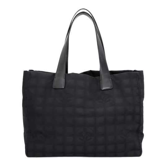 CHANEL New Travel Line Tote MM Bag Nylon Jacquard Leather Black A15991