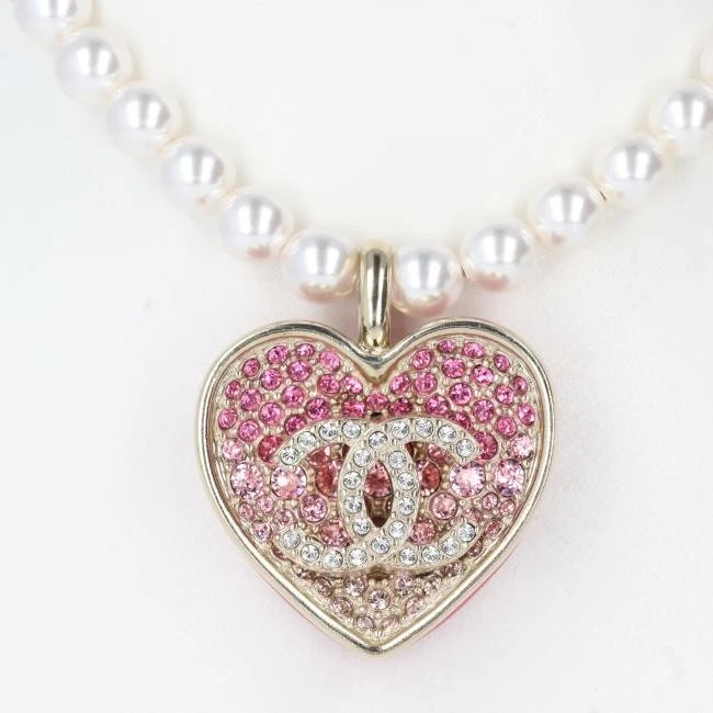 Chanel C23P Coco Mark Heart Necklace Reversible Rhinestone Metal