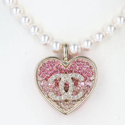 Chanel C23P Coco Mark Heart Necklace Reversible Rhinestone Metal