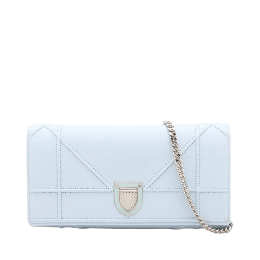 Christian Dior Diorama Leather Chain Wallet in Blue