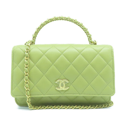 CHANEL Quilted CC GHW Chain Shoulder 2 Way Bag Lambskin Leather Green