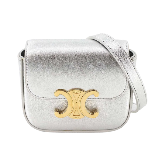 CELINE Triomphe Claude Mini Shoulder Bag Leather Silver