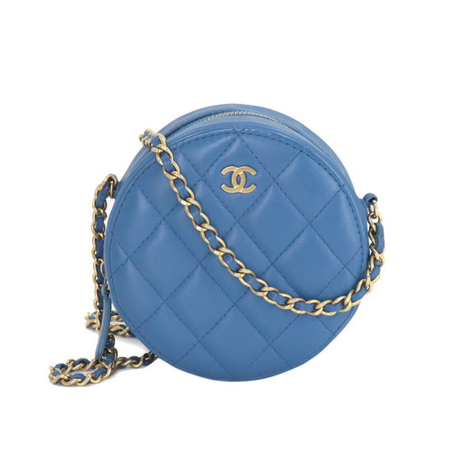 CHANEL Matelasse Mini Classic Chain Shoulder Bag Leather Blue