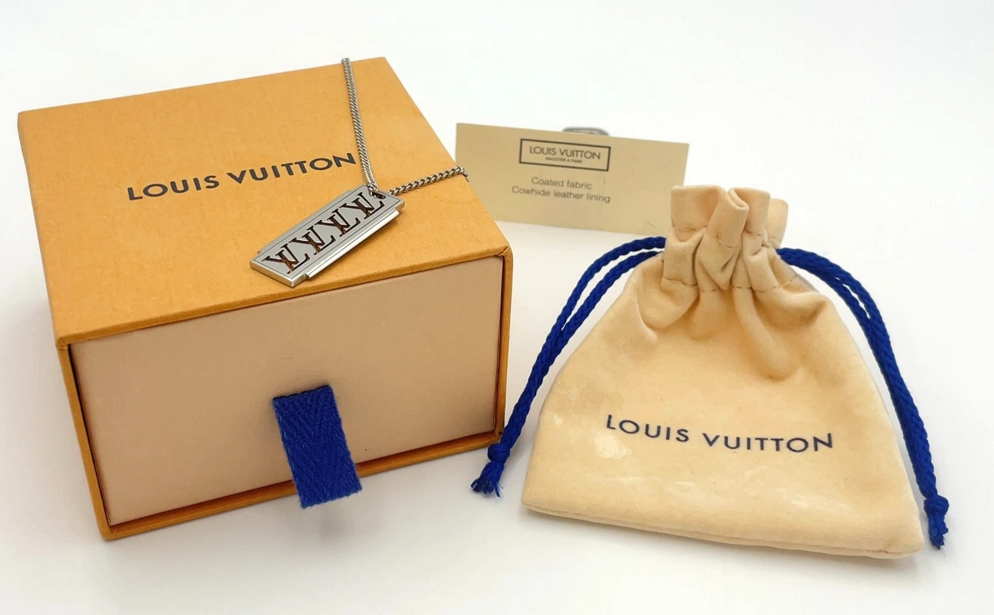 Louis Vuitton Collier Plaque Multi LV Necklace in Silver