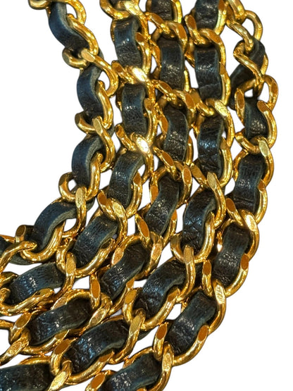 Chanel CC Logo Chain Belt in Gold with Navy Leather