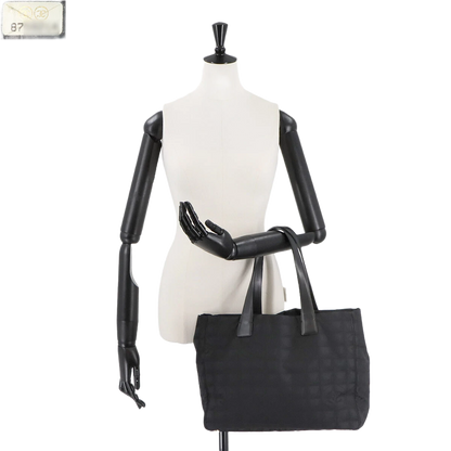 CHANEL New Travel Line Tote MM Bag Nylon Jacquard Leather Black A15991