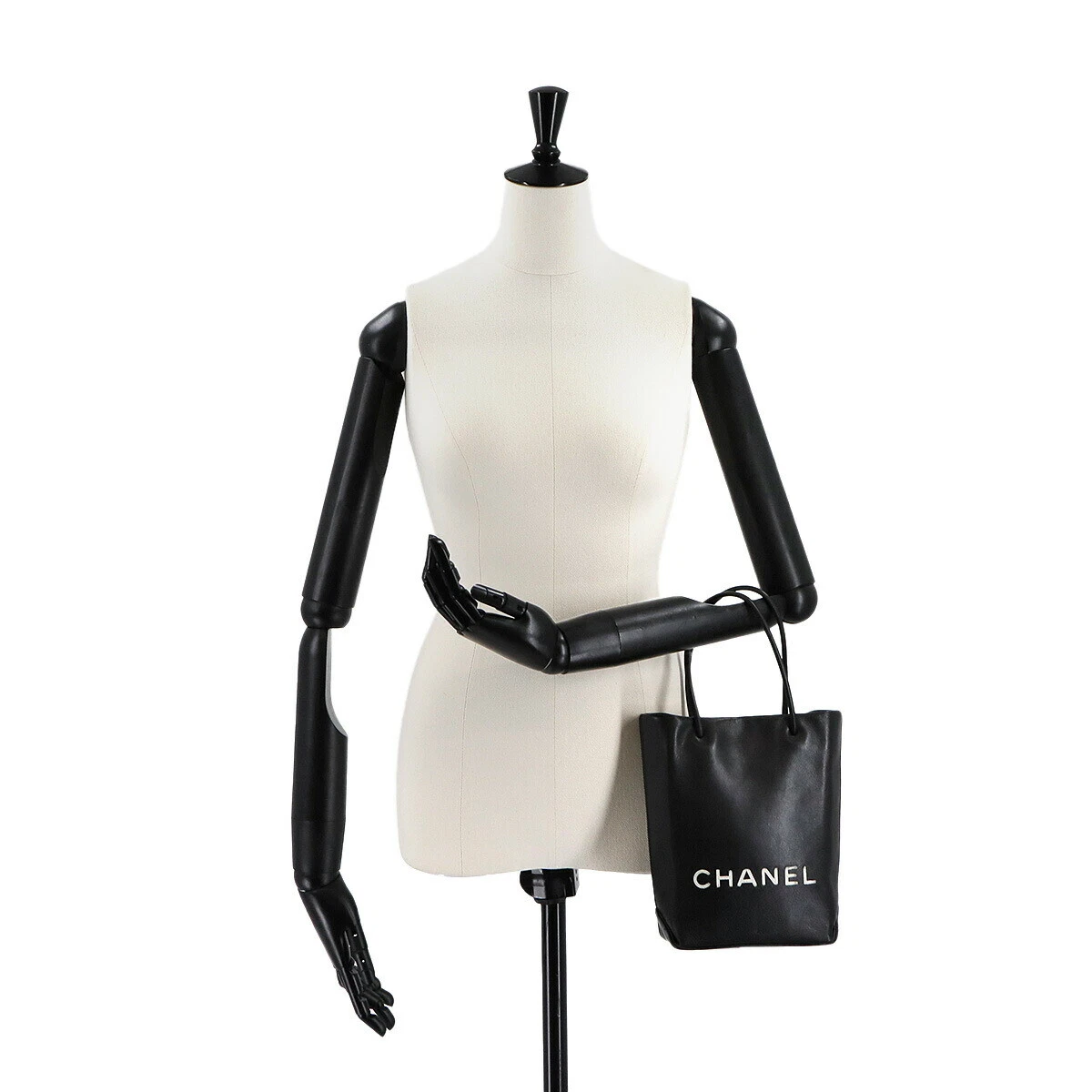CHANEL Essential Tote Bag Leather Black White Purse