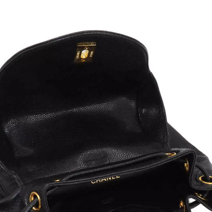 CHANEL Triple Coco Chain Backpack Caviar Skin Leather Black Purse