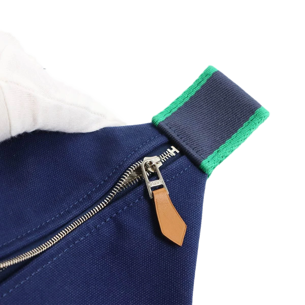 HERMES Bride a Brac GM Hand Bag Toile H Blue Marine Green Pouch