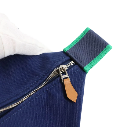 HERMES Bride a Brac GM Hand Bag Toile H Blue Marine Green Pouch