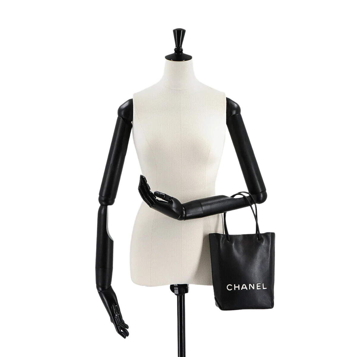 CHANEL Essential Tote Bag Leather Black White Purse