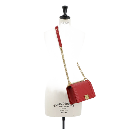 CHANEL BOY CHANEL Chain Shoulder Bag Leather Red Purse